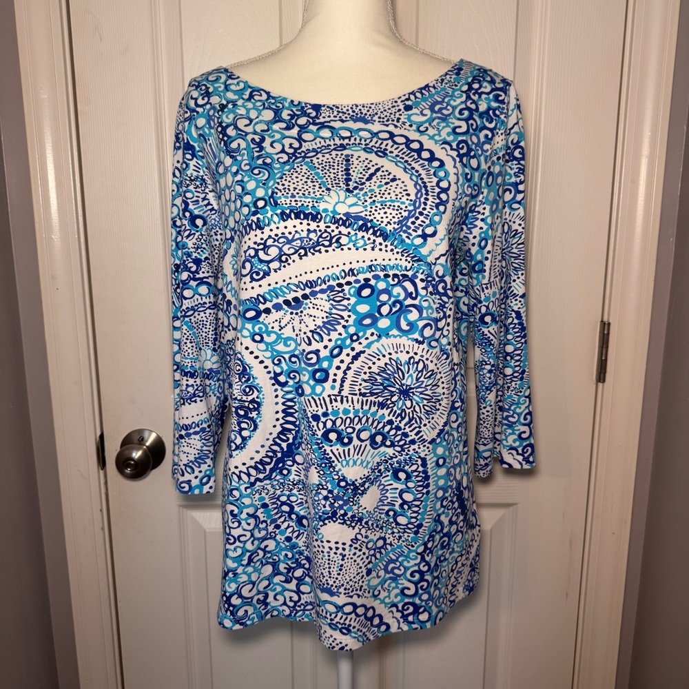 Blue & White Patterned Tunic Top